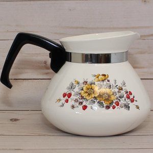 Vintage Corning Ware Garden of Teapots 6 Cup Coffee Tea Pot No Lid Strawberries